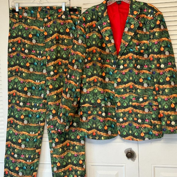 Mens LIFE OF THE PARTY Sz M Multi-Color Christmas Tree Jacket and Pants Suit FUN - Picture 2 of 13